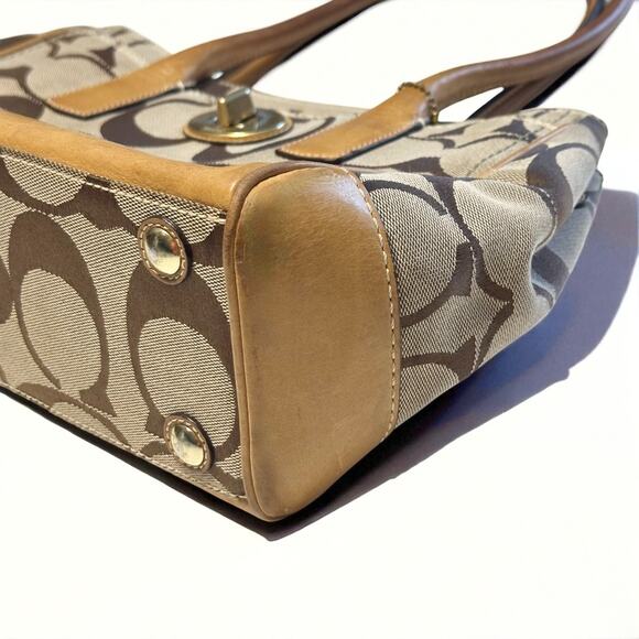 COACH Hamptons Medium Madeline Satchel Handbag Brown Monogram Leather Trim - Picture 12 of 15